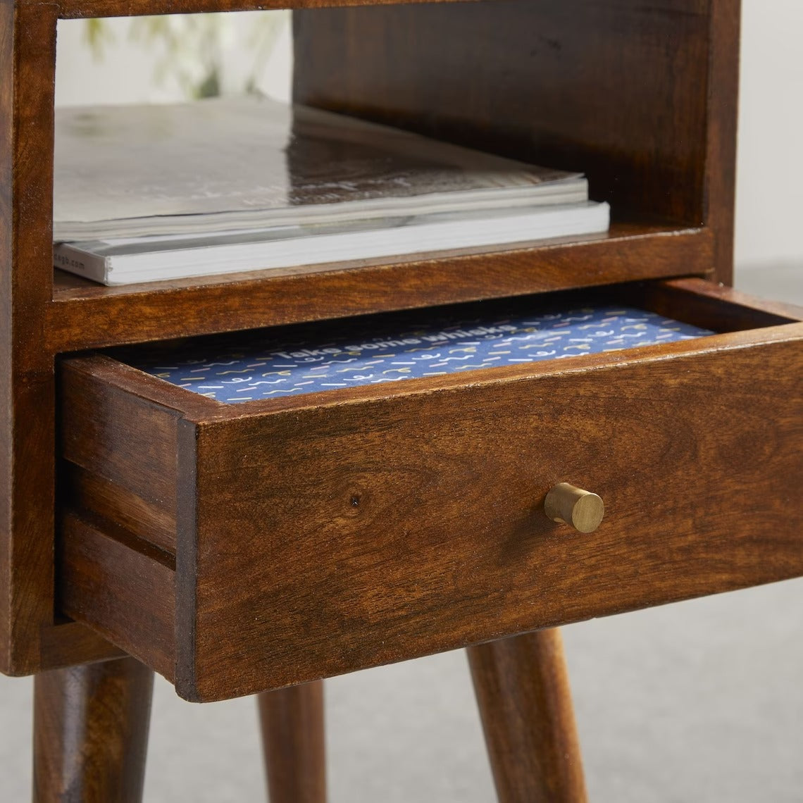 Small & Narrow Bedside Table in Natural Finish - J.L.HOME DECOR