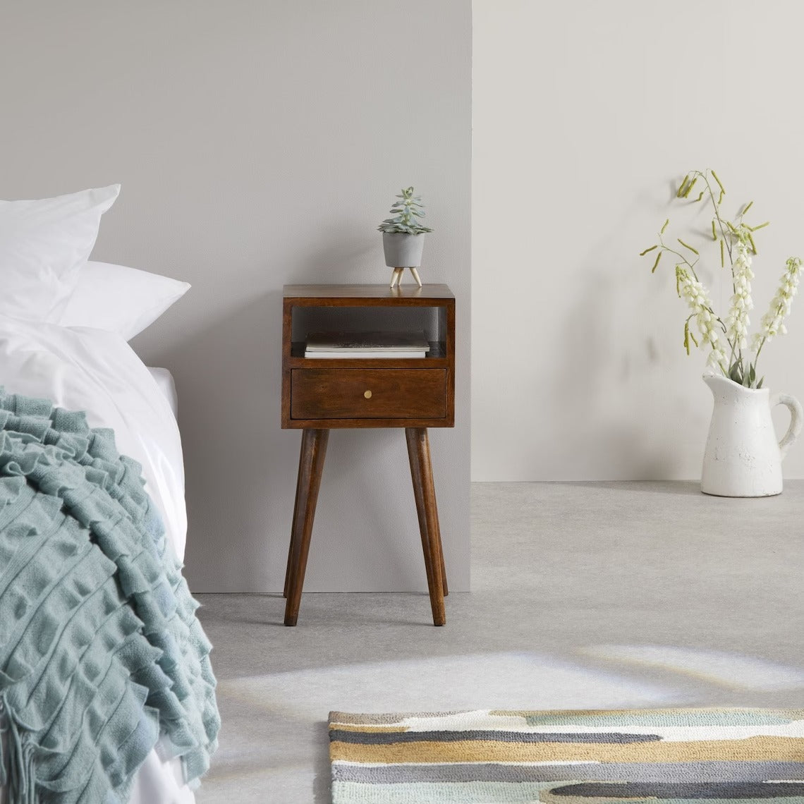 Small & Narrow Bedside Table in Natural Finish - J.L.HOME DECOR
