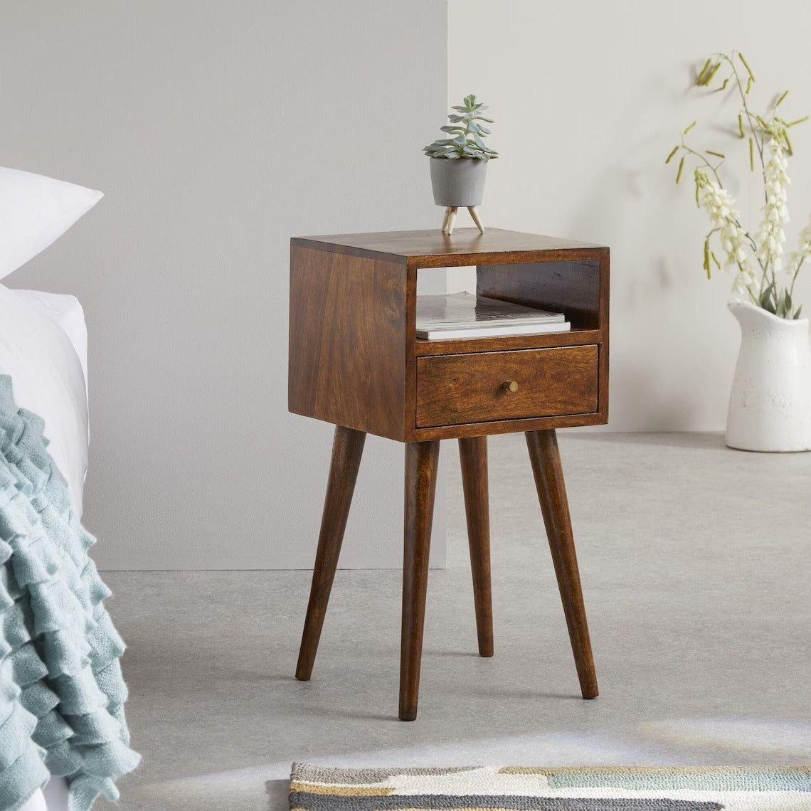 Small & Narrow Bedside Table in Natural Finish - J.L.HOME DECOR