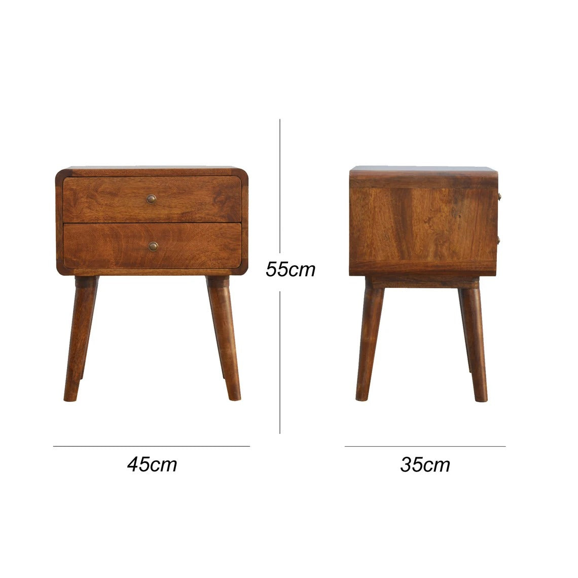 Solid Mango Wood Bedside Table with Natural Finish - J.L.HOME DECOR