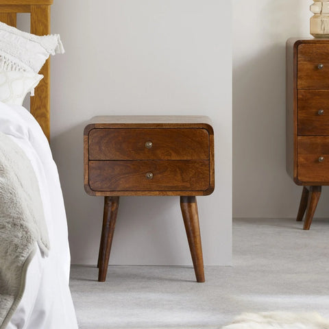 Solid Mango Wood Bedside Table with Natural Finish - J.L.HOME DECOR