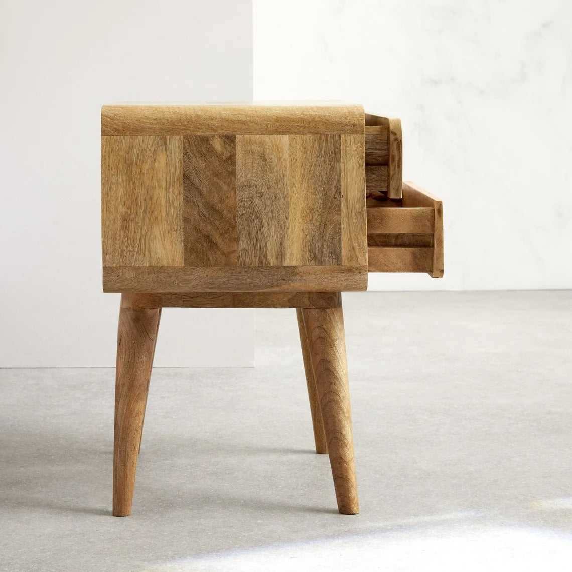 Solid Mango Wood Bedside Table with Natural Finish - J.L.HOME DECOR