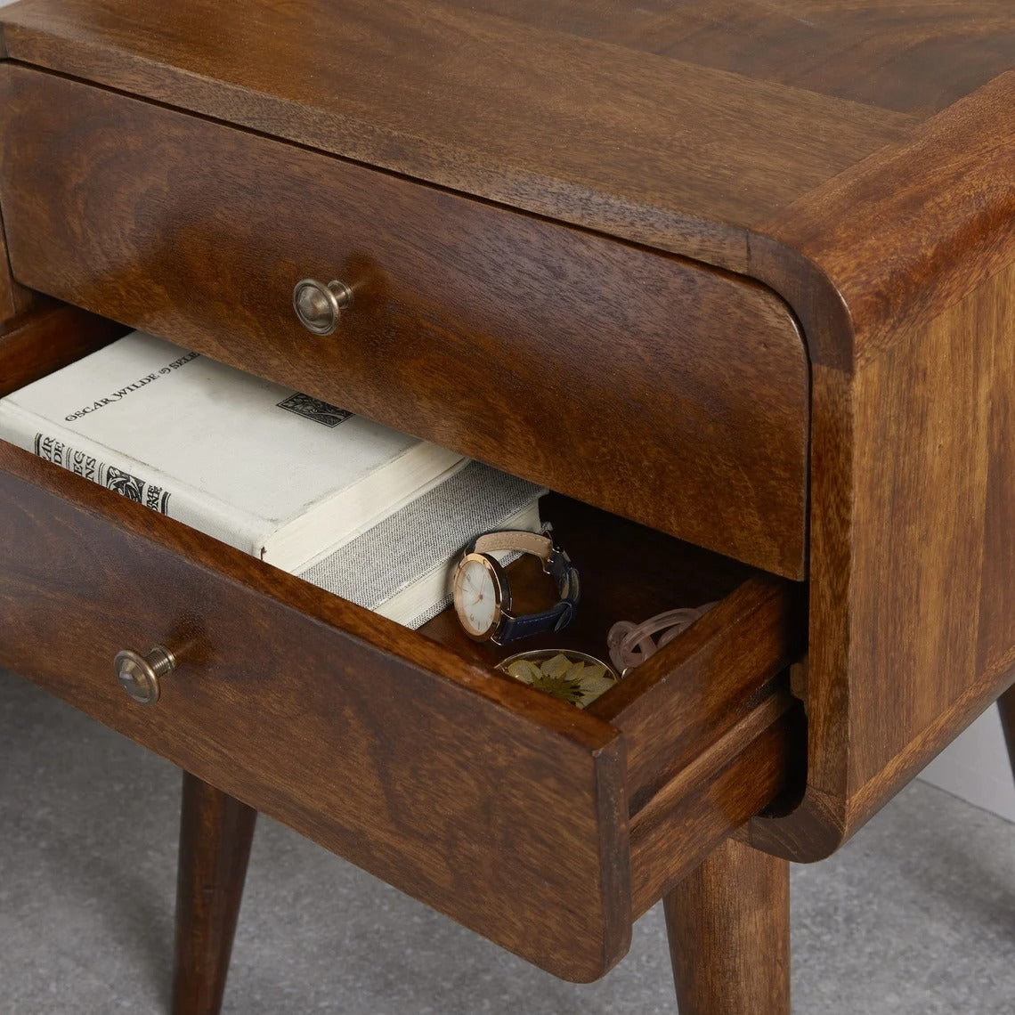Solid Mango Wood Bedside Table with Natural Finish - J.L.HOME DECOR