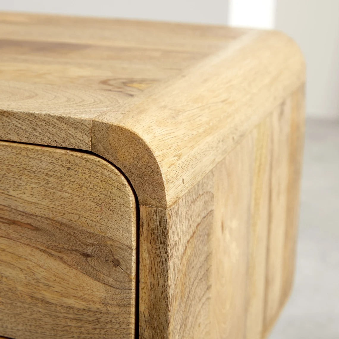 Solid Mango Wood Bedside Table with Natural Finish - J.L.HOME DECOR