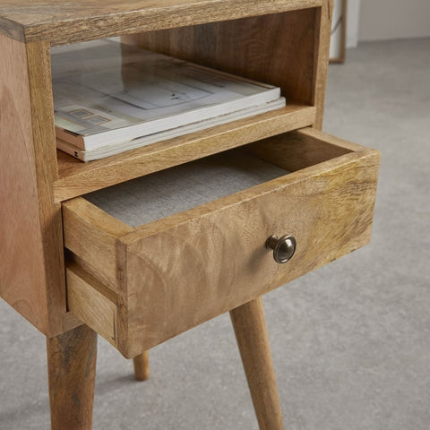 Small & Narrow Bedside Table in Natural Finish - J.L.HOME DECOR