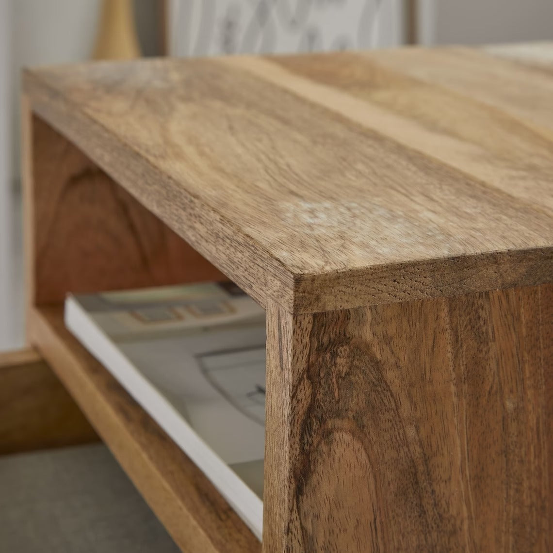 Small & Narrow Bedside Table in Natural Finish - J.L.HOME DECOR