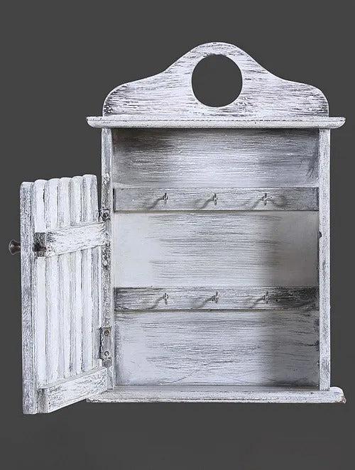 House of Keys Distressed White Handcrafted Mango Wood Key Holder (10in x 14in) - J.L.HOME DECOR