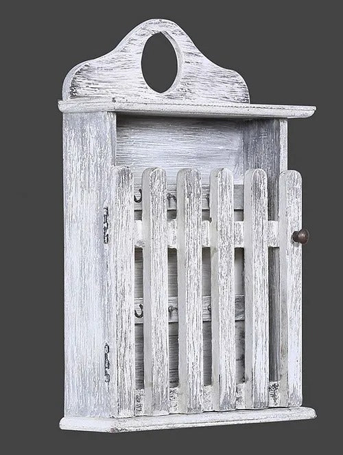 House of Keys Distressed White Handcrafted Mango Wood Key Holder (10in x 14in) - J.L.HOME DECOR
