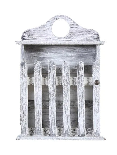 House of Keys Distressed White Handcrafted Mango Wood Key Holder (10in x 14in) - J.L.HOME DECOR