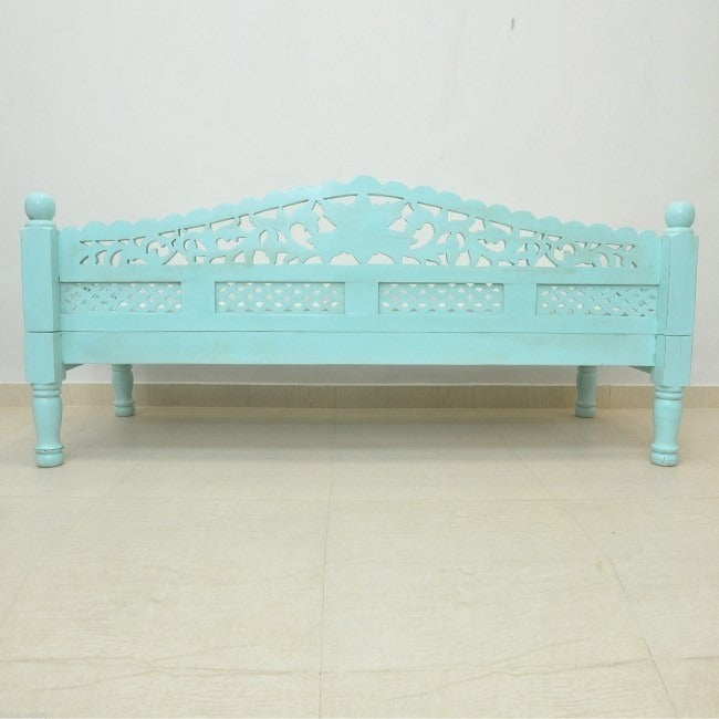 Mughal Garden Hand Carved Balinese Daybed Turquoise L - J.L.HOME DECOR