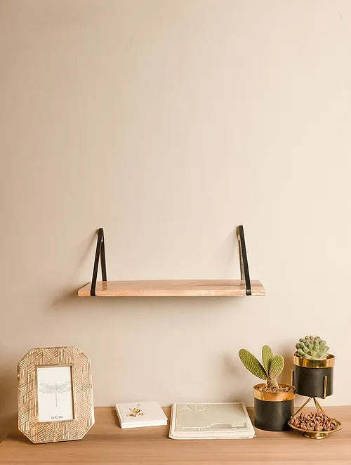 Black Iron And Natural Wooden Wall Shelf (L- 6.8in, W- 6.8in, H- 20in) - J.L.HOME DECOR