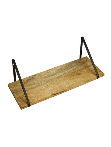 Black Iron And Natural Wooden Wall Shelf (L- 6.8in, W- 6.8in, H- 20in) - J.L.HOME DECOR