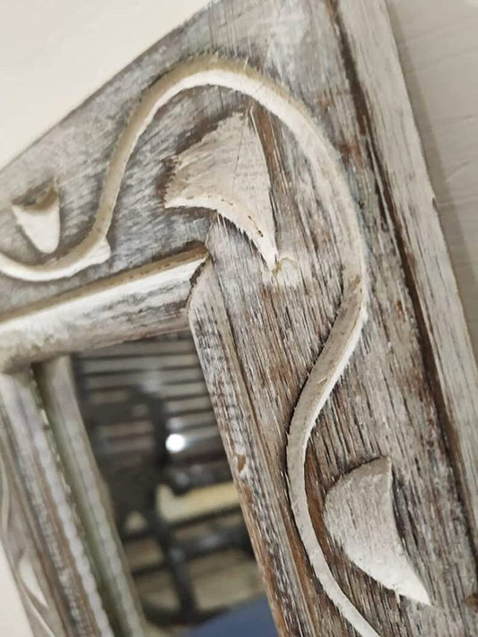 Decorative  Carved in Solid Hard Wood | Rustic Mirror Frame - J.L.HOME DECOR